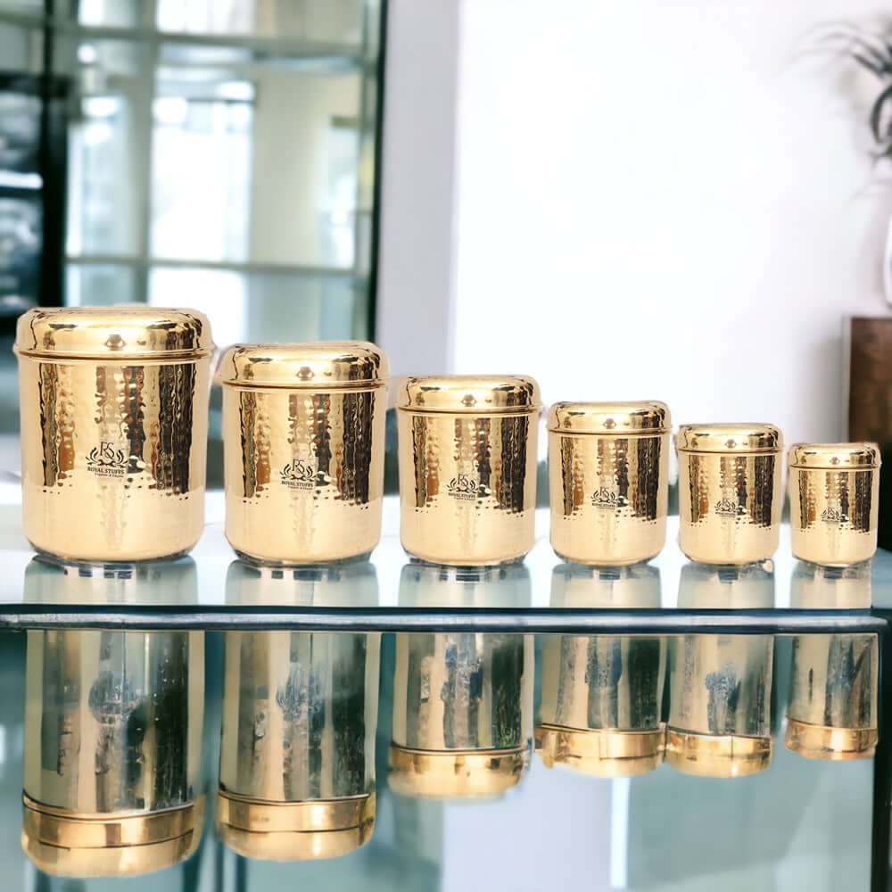 6 All Size Set of Brass Containers | Brass Storage Boxes | Brass Dabba