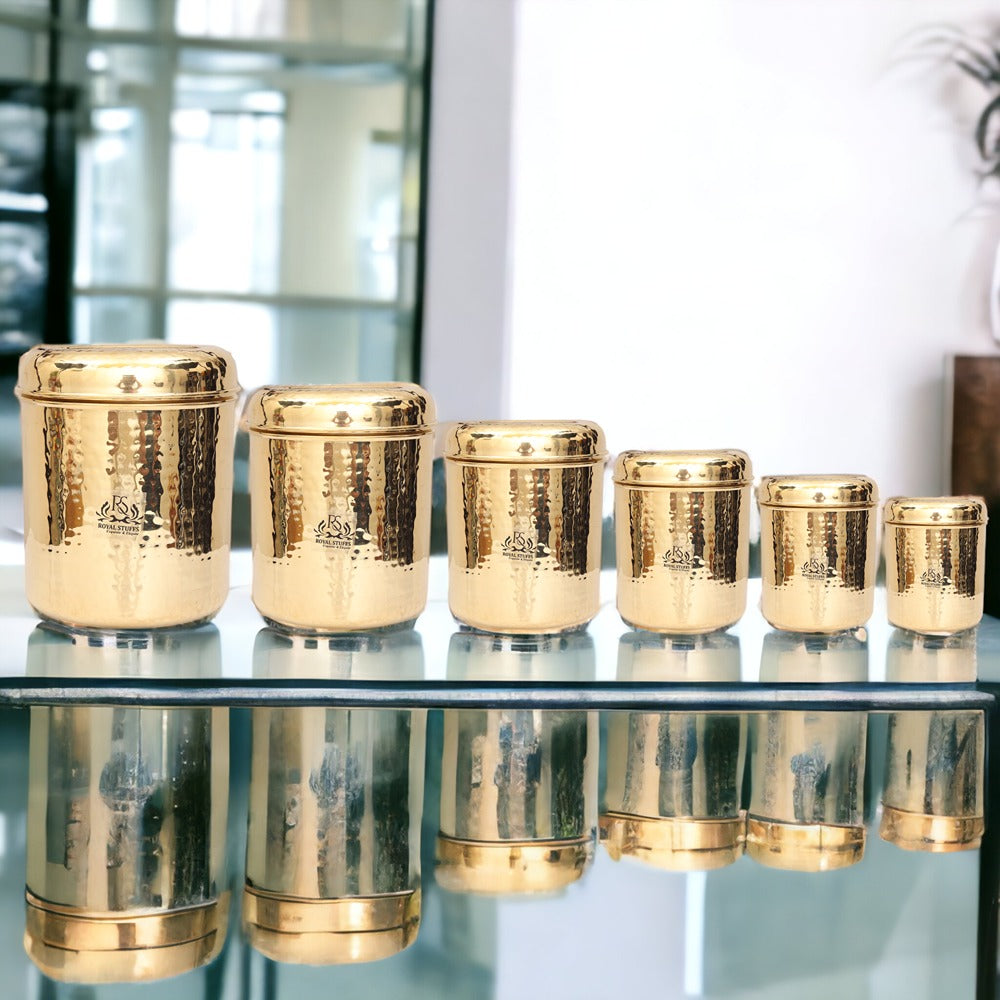 6 All Size Set of Brass Containers | Brass Storage Boxes | Brass Dabba 