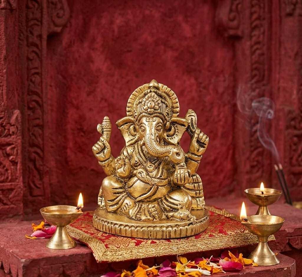 Handcrafted Brass Ganesha Idol 2.5 Inch | Pure Brass Lord Ganesh Statue for Home, Office, Temple & Gifting