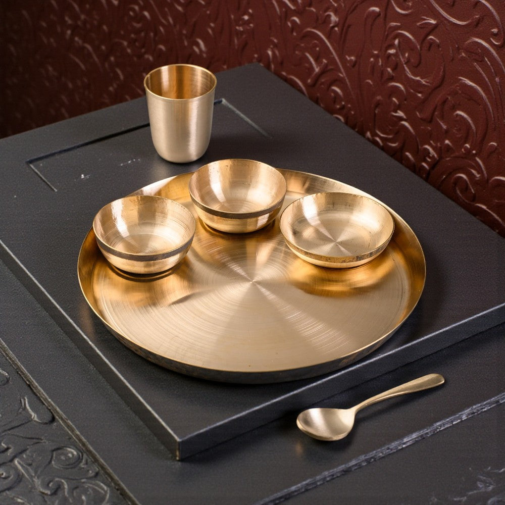 Handmade Pure Kansa Thali Set (6 Pieces) | Traditional Bronze Dinnerware by RoyalStuffs.com