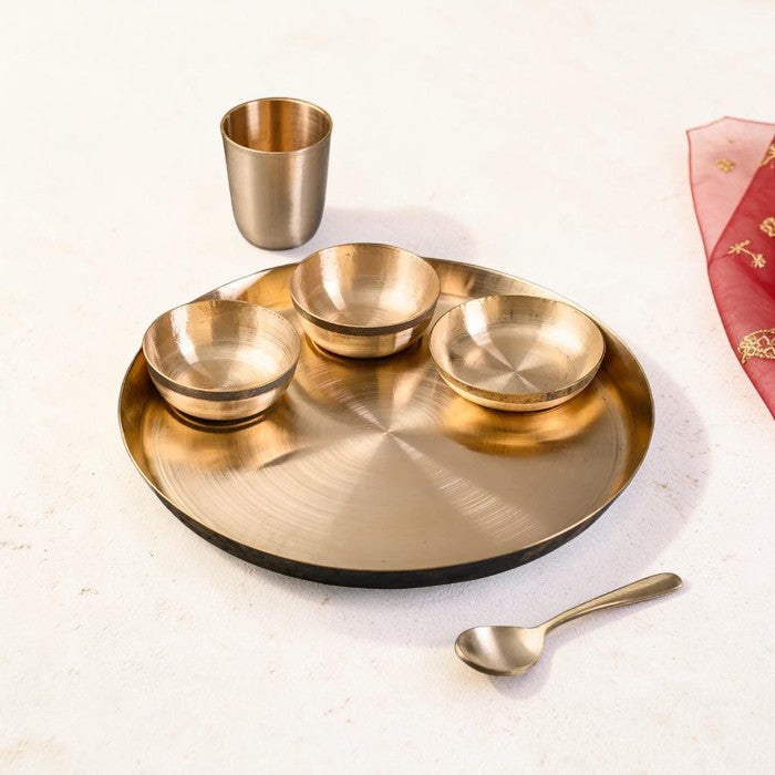 Handmade Pure Kansa Thali Set (6 Pieces) – Traditional Bronze Dinnerware for Healthy Royal Dining | RoyalStuffs.comHandmade Pure Kansa Thali Set (6 Pieces) – Traditional Bronze Dinnerware for Healthy Royal Dining | RoyalStuffs.com