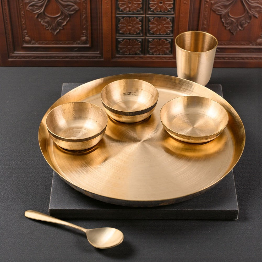 Handmade Pure Kansa Thali Set (6 Pieces) | Traditional Bronze Dinnerware by RoyalStuffs.com