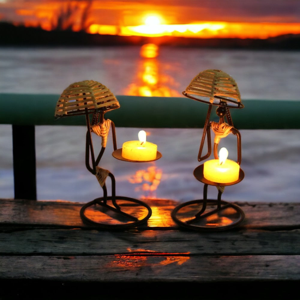 ROYALSTUFFS Umbrella Lady Tealight Holders (Set of 2)