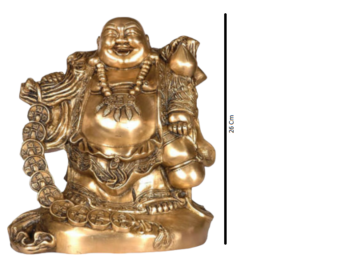 Laughing Buddha Buddha of Wealth and Money Feng Shui Brass Metal Statue 26 cm, Inches 8.1 Kg