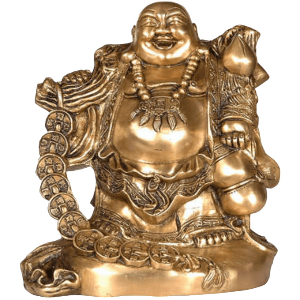 Laughing Buddha Buddha of Wealth and Money Feng Shui Brass Metal Statue 26 cm, Inches 8.1 Kg