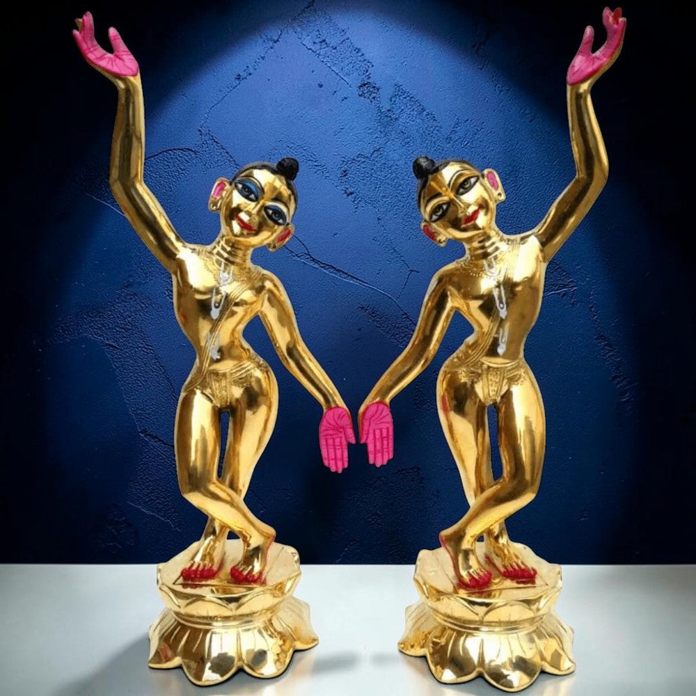 Gaura Nitai One Hand Up One Hand Down Metal Deity, Asthadhatu -- Special