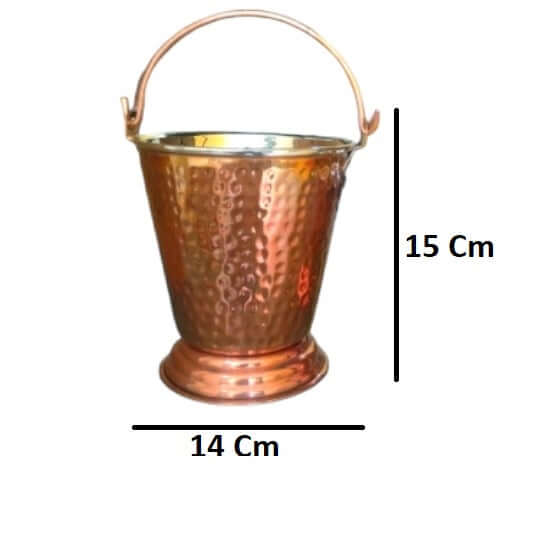 Bucket Set Of 2 Handmade Pure Steel Copper Bucket/Balti Hammered Design With Handle