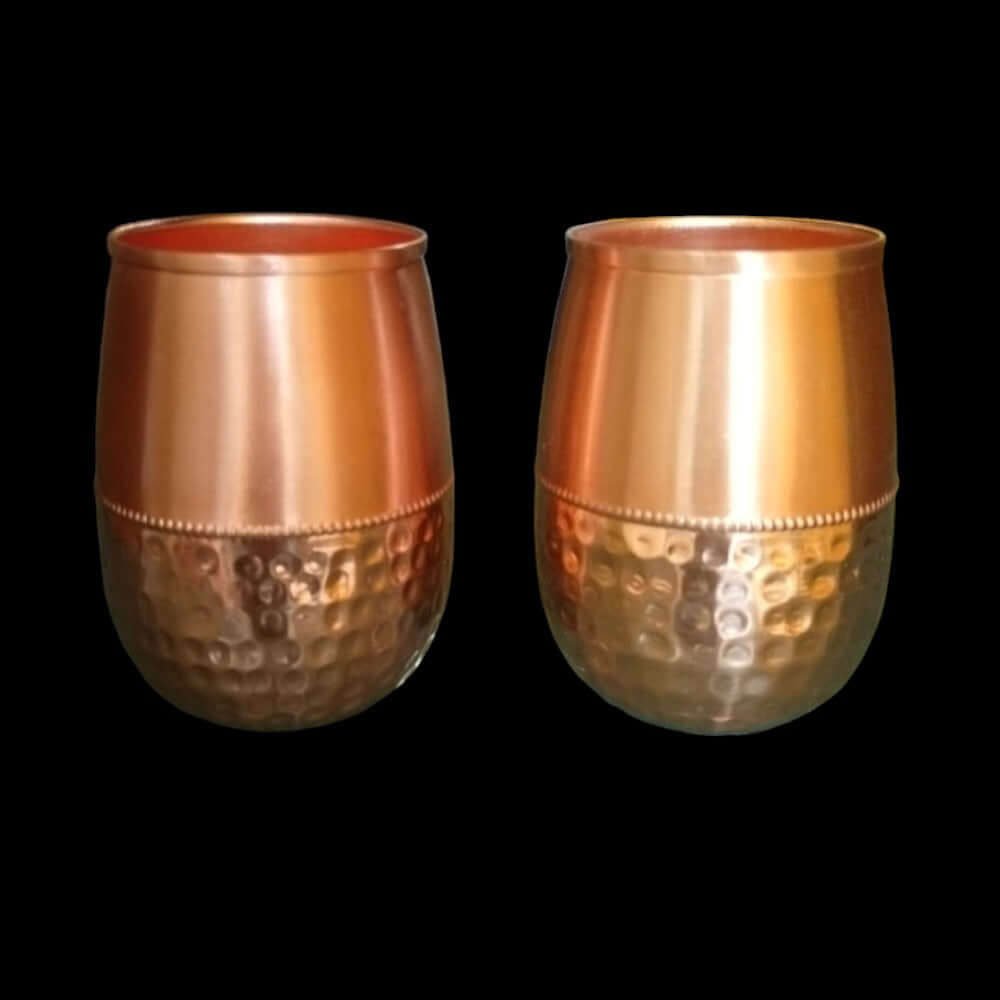 Metal Dholak Shaped Copper Water Glass 100% Pure Tamba Glass BPA Free for Drinking & Serving Set of 2 Piece(200ml),Weight:260 Gram