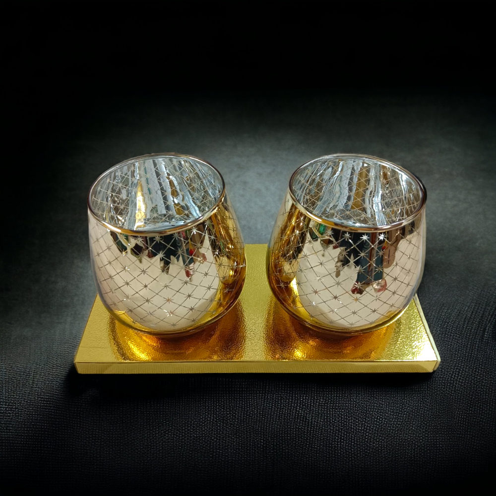 Set of 2 Votives With Tea Lights Golden