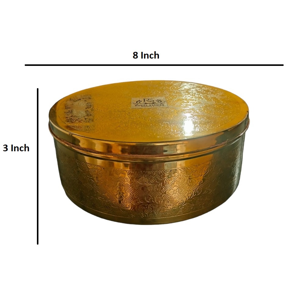 3 Inch Handmade Royal Brass Antique Finish Chapati Box with Lid | Hot Pot Chapati Box for Kitchen (Brass)