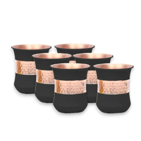 Set of 6 Silk Black Half Hammered Tumbler Pure Copper Water Glass Capacity 250ML