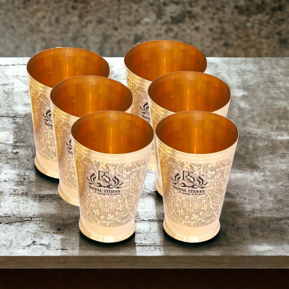 6 Glasses Set 2 Large & 4 Small, lassi Glass and Water Glass with Embossed Design, drinkware & serveware