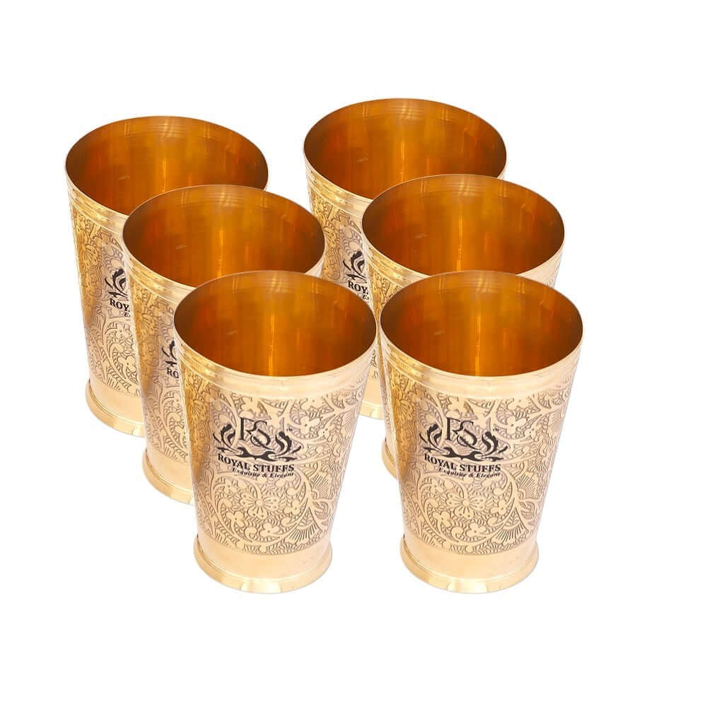 6 Glasses Set 2 Large & 4 Small, lassi Glass and Water Glass with Embossed Design, drinkware & serveware