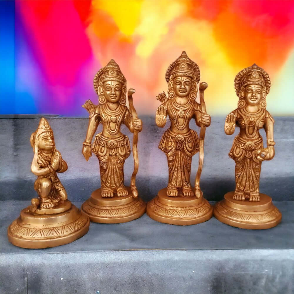 8-Inch Handmade Antique Pure Brass Separate Ram Darbar Idol