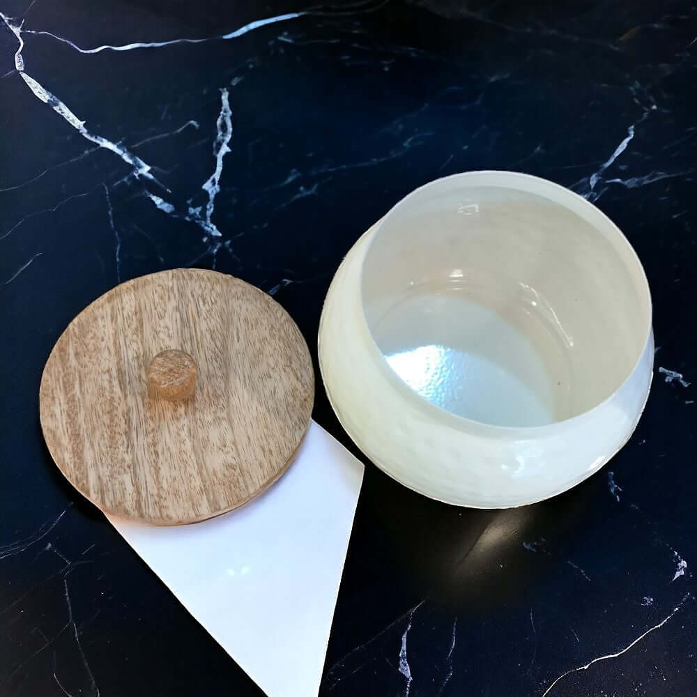 ROYALSTUFFS Modern Hammered Metal Jar Set with Wooden lid- Gift Bowl Set/Home Decor
