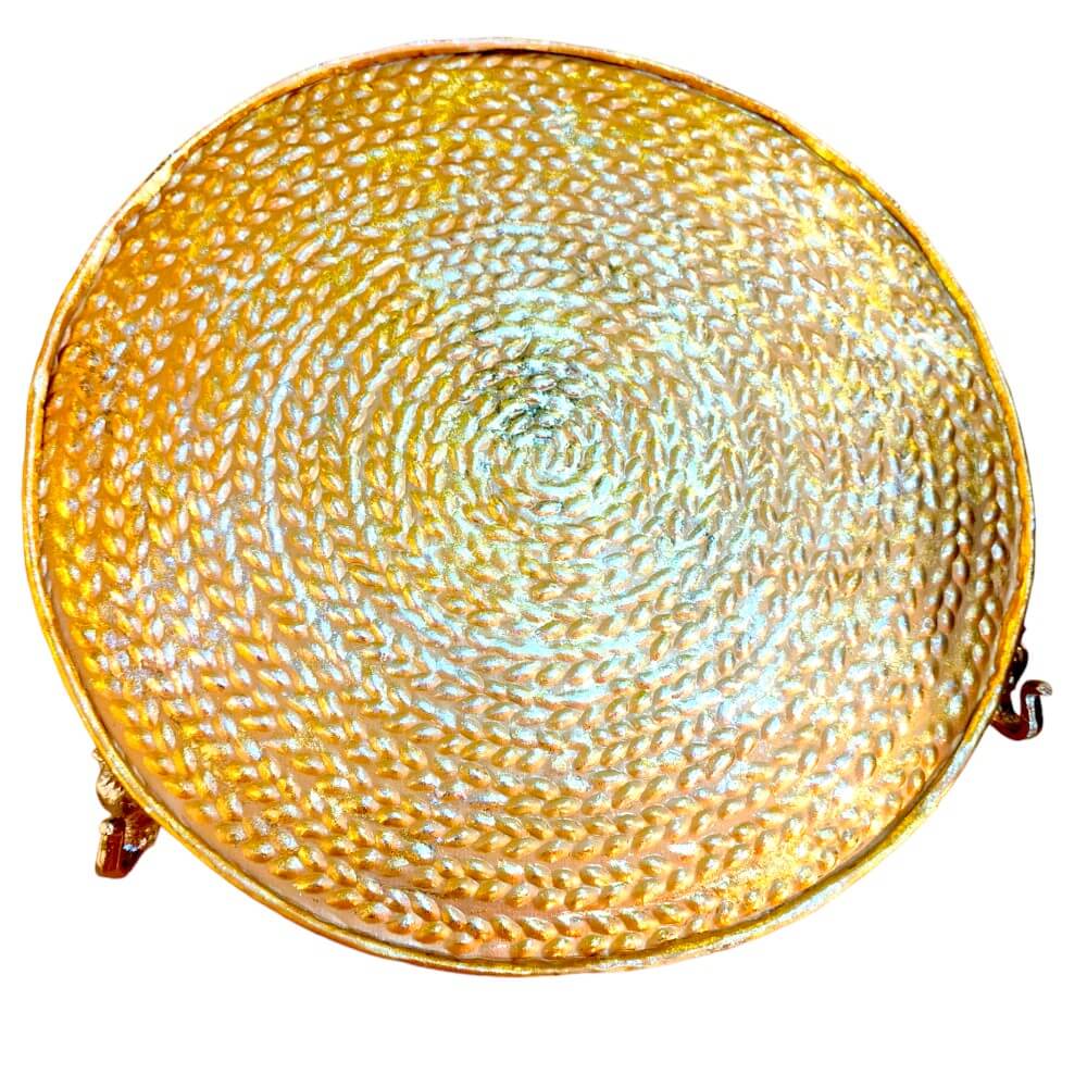 ROYALSTUFFS Elephant Platter with Carved Metal Top – Carved – Glittery Gold ( 12×2 inch )