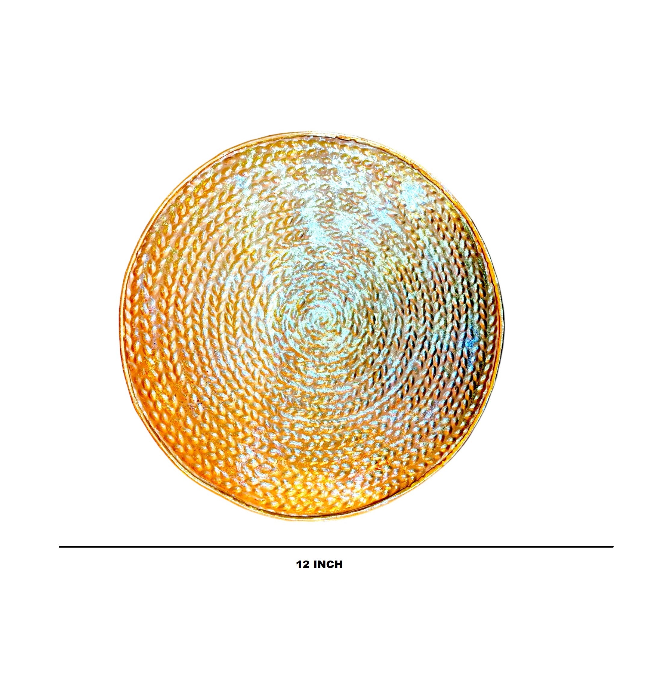 ROYALSTUFFS Metal Round Platter – Carved  – Glittery Gold and Silver (12×0.5 inch)