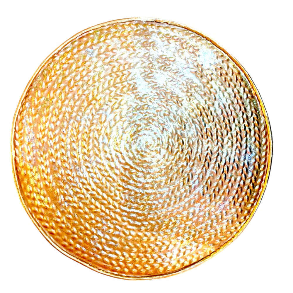 ROYALSTUFFS Metal Round Platter – Carved  – Glittery Gold and Silver (12×0.5 inch)