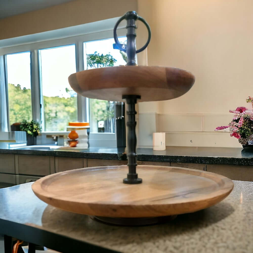 ROYALSTUFFS 2 Tier Wooden Cake Stand – Natural Polished (12 Inch)