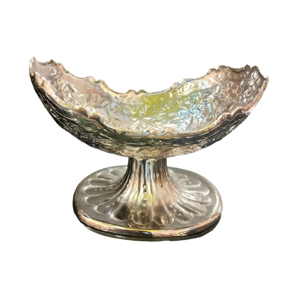 ROYALSTUFFS Silver Plated Gift Bowl Carved 12 X 8.5 X 7.5 Inch 