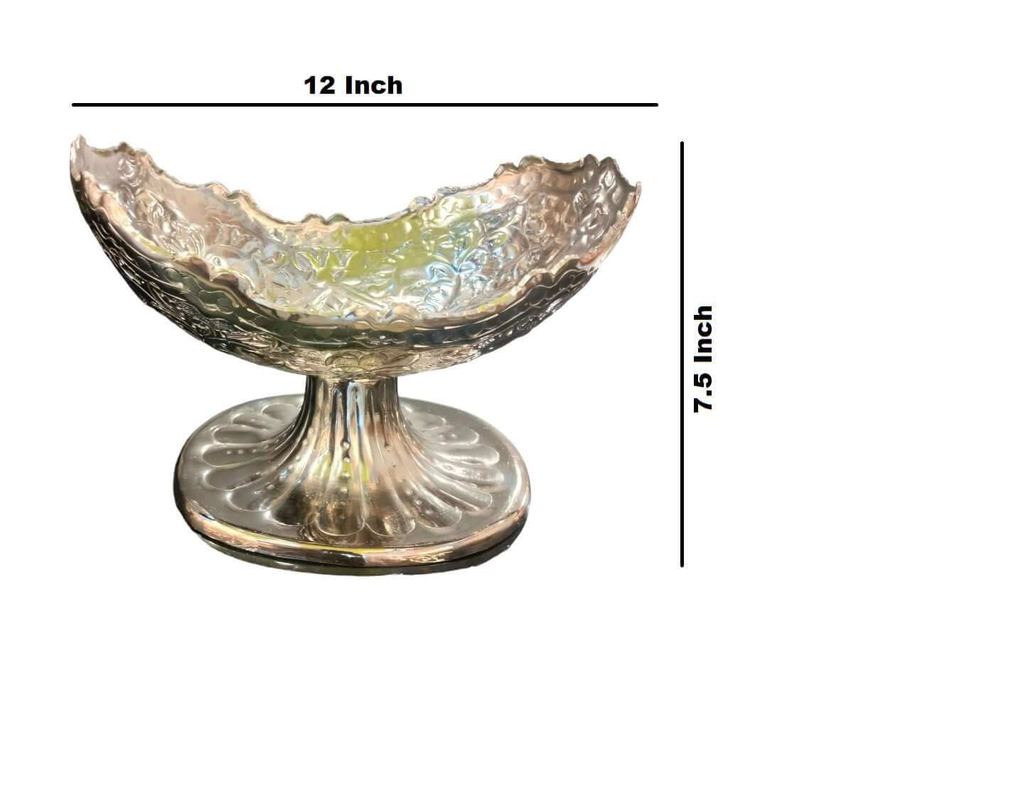 ROYALSTUFFS Silver Plated Gift Bowl Carved 12 X 8.5 X 7.5 Inch