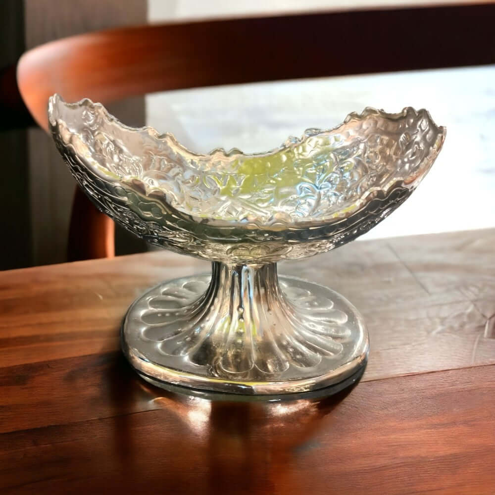 ROYALSTUFFS Silver Plated Gift Bowl Carved 12 X 8.5 X 7.5 Inch