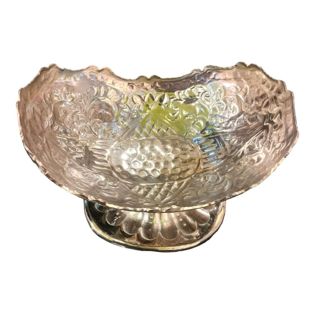 ROYALSTUFFS Silver Plated Gift Bowl Carved 12 X 8.5 X 7.5 Inch
