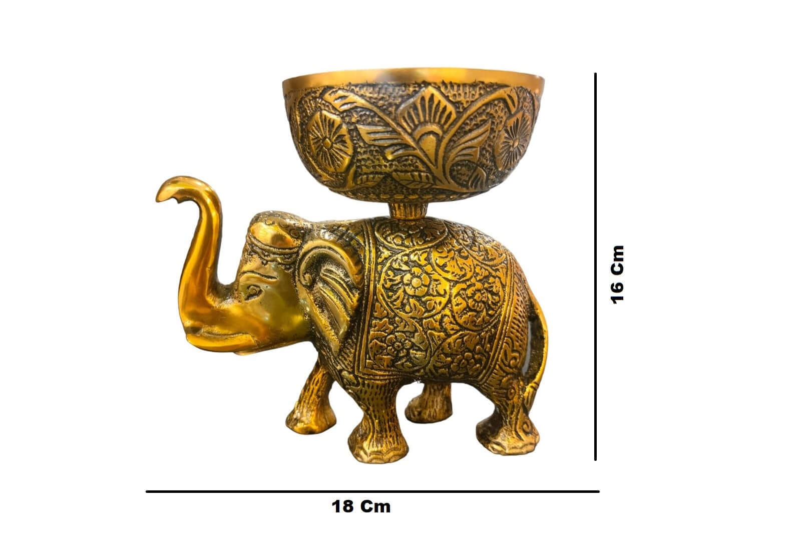 ROYALSTUFFS Metal Elephant Dry Fruit Bowl Showpiece Gold Polish for Your Home,Office Table & Gift Article,Animal Decorative Showpiece Figurines (640 Gram)