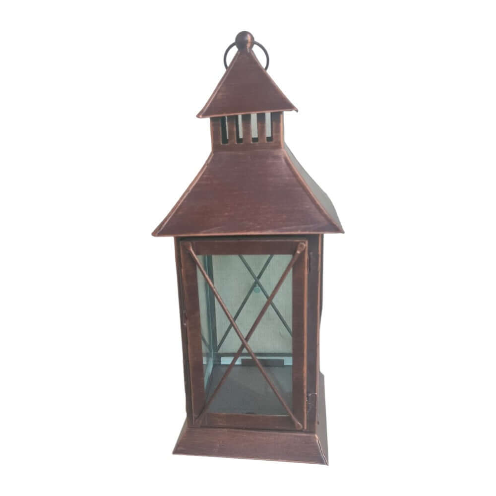 ROYALSTUFFS  Hanging Moroccon Lantern for Decorations (Antique ) Brown Iron Table Lantern  (4.5x4.5x12 Inch)