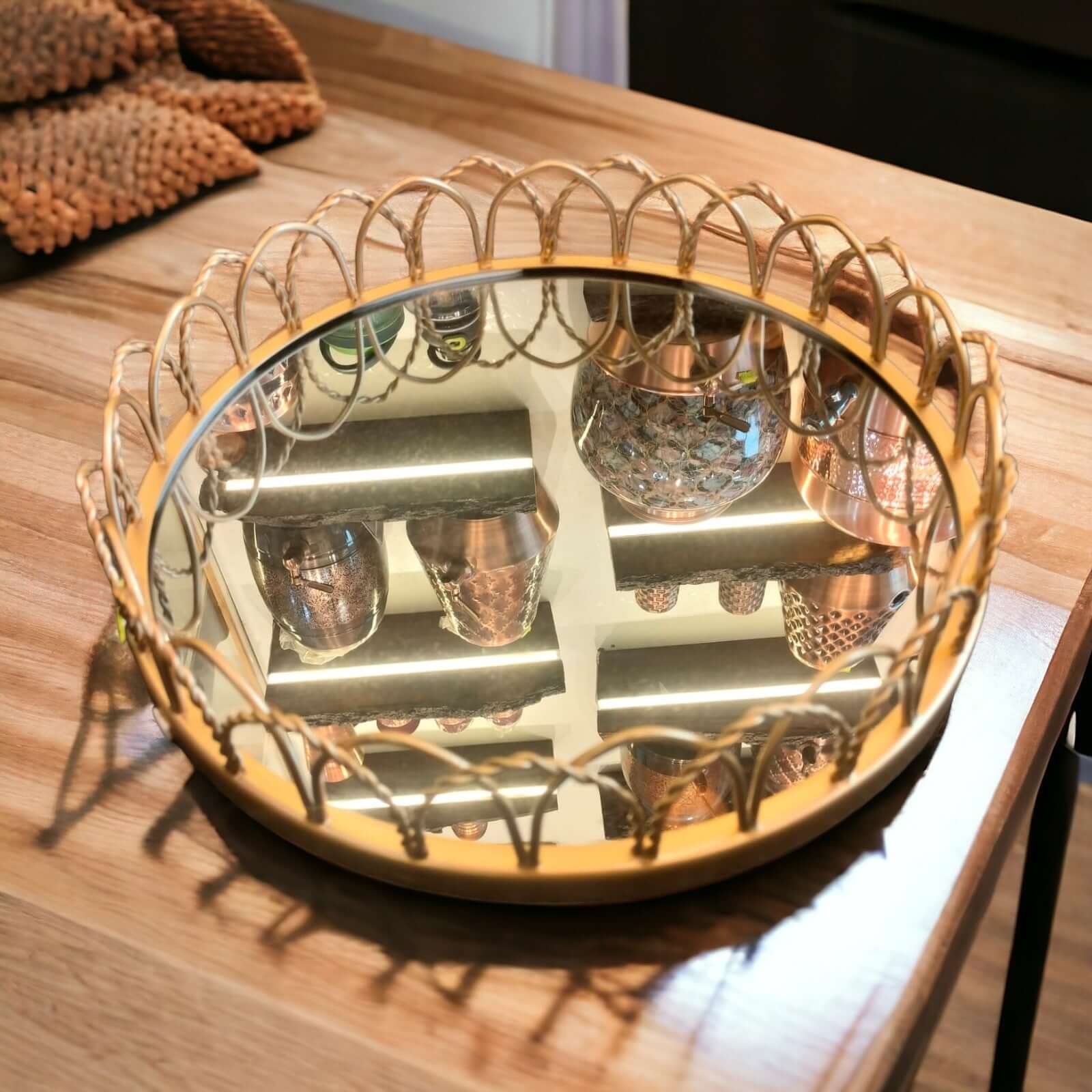 ROYALSTUFFS Maharaja Gold Mirror Tray (12 x3 Inch)