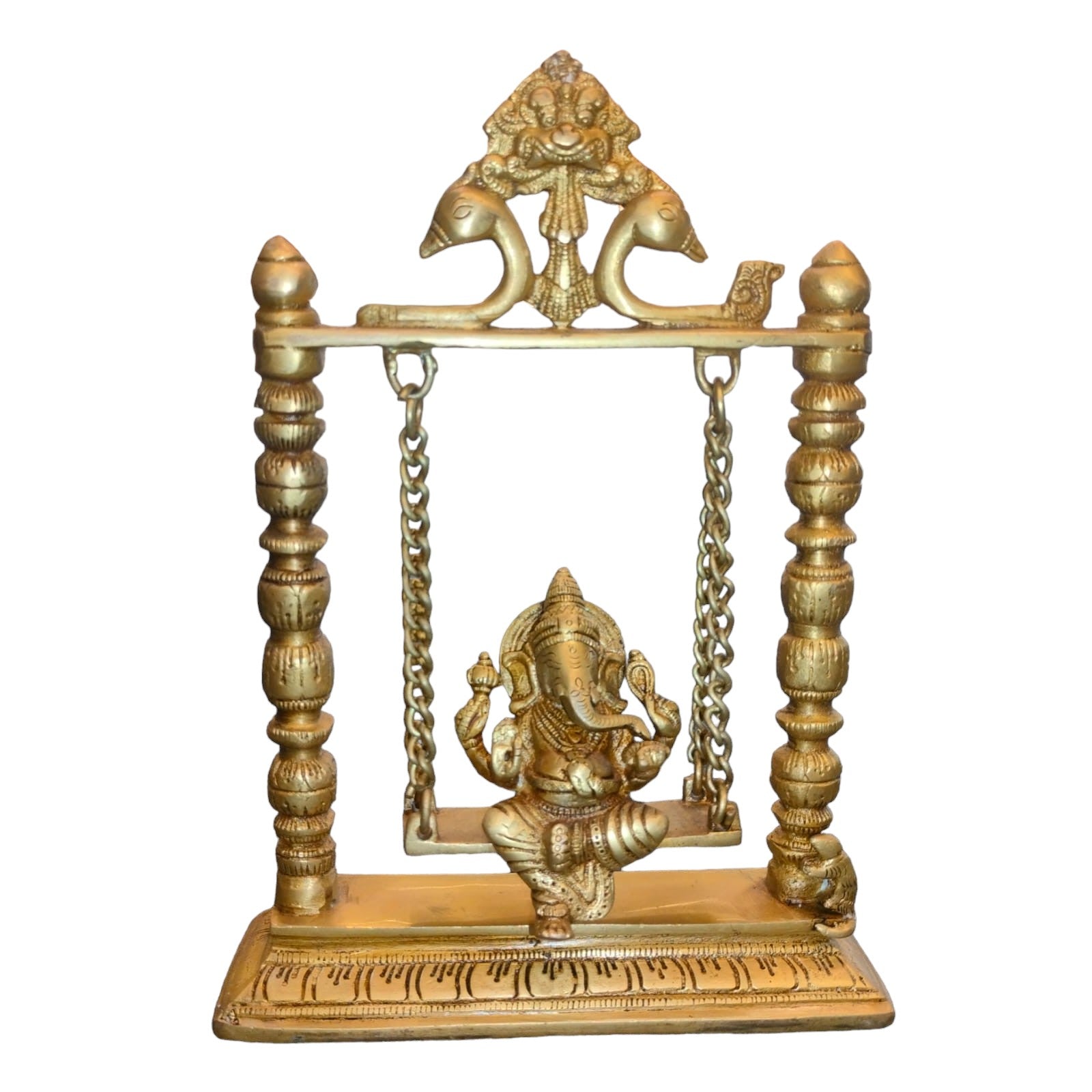 ROYALSTUFFS Ganesha on Swing Statue Idol Brass Height ( 10 Inch)