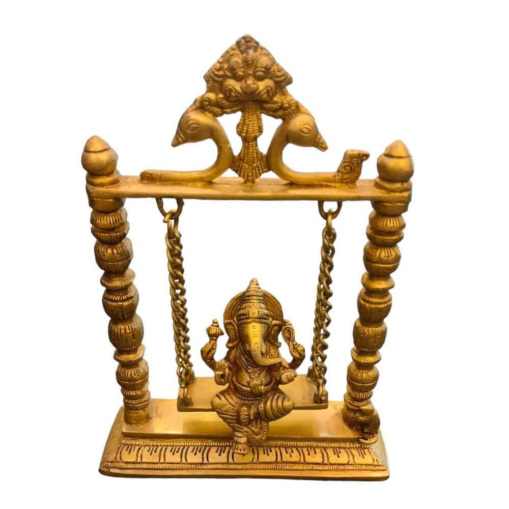 ROYALSTUFFS Ganesha on Swing Statue Idol Brass Height ( 10 Inch)
