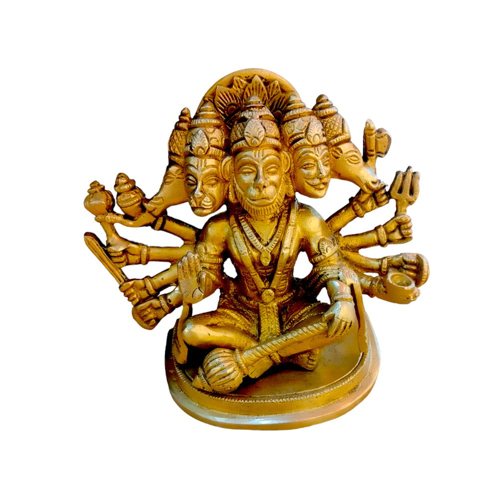 ROYALSTUFS Brass Lord Panchmukhi Hanuman Statue Idol In Five Face Avatar For Home & Office