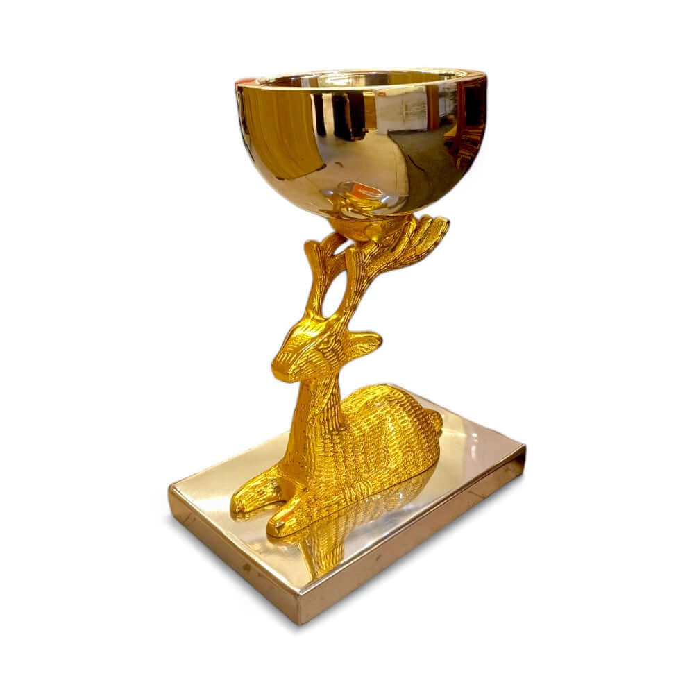 Deer Decorative Bowl Showpiece Figurine (Golden Silver) - 8.5 Inch