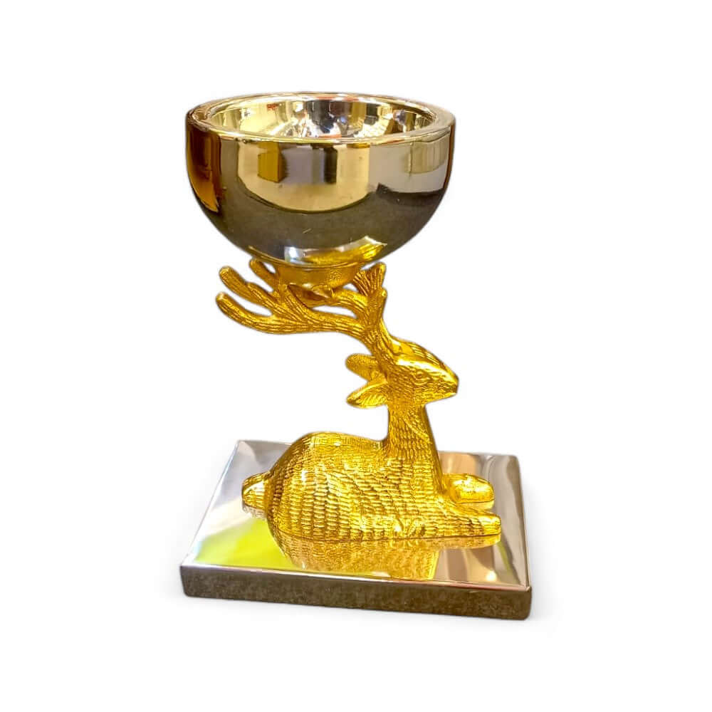 Deer Decorative Bowl Showpiece Figurine (Golden Silver) - 8.5 Inch