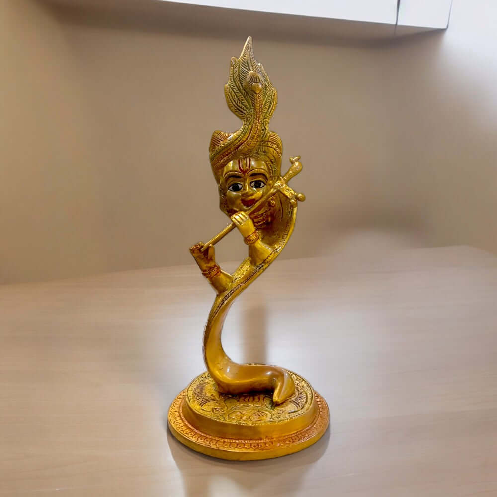 Coloured Antique Finish Brass Hawaï Krishna Ji Murlidhar 13 Inch Height, 2.5 kg
