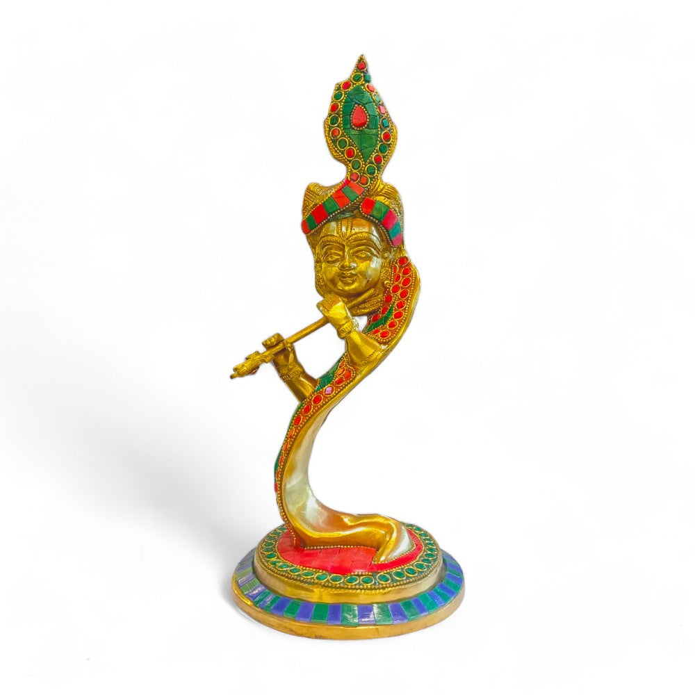 Brass Antique Finish with Melamine Stone Work Hawaï Krishna Ji Murlidhar - 13 Inch Height, 2.7 kg Weight