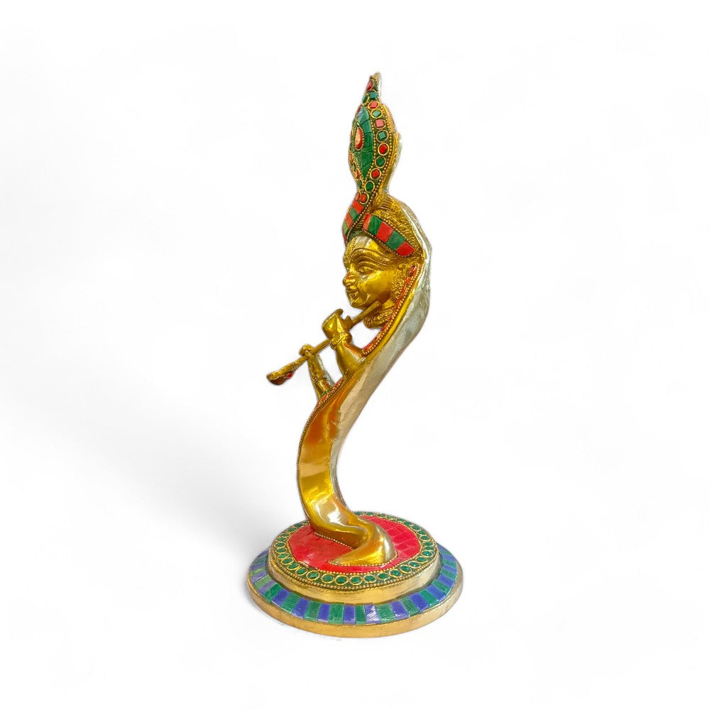 Brass Antique Finish with Melamine Stone Work Hawaï Krishna Ji Murlidhar - 13 Inch Height, 2.7 kg Weight