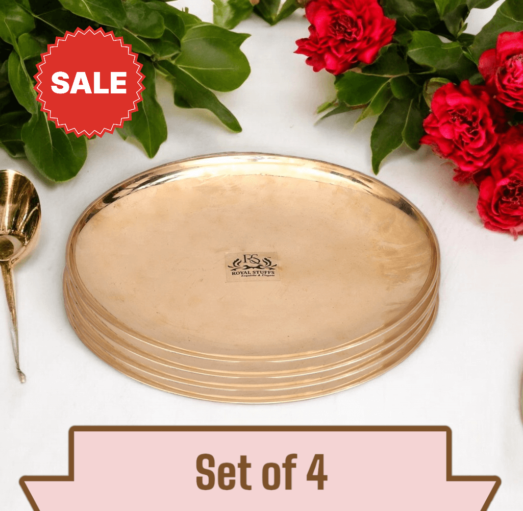 10.5-Inch Pure Shine Finish Bronze Kansa Plate Set - Set of 4