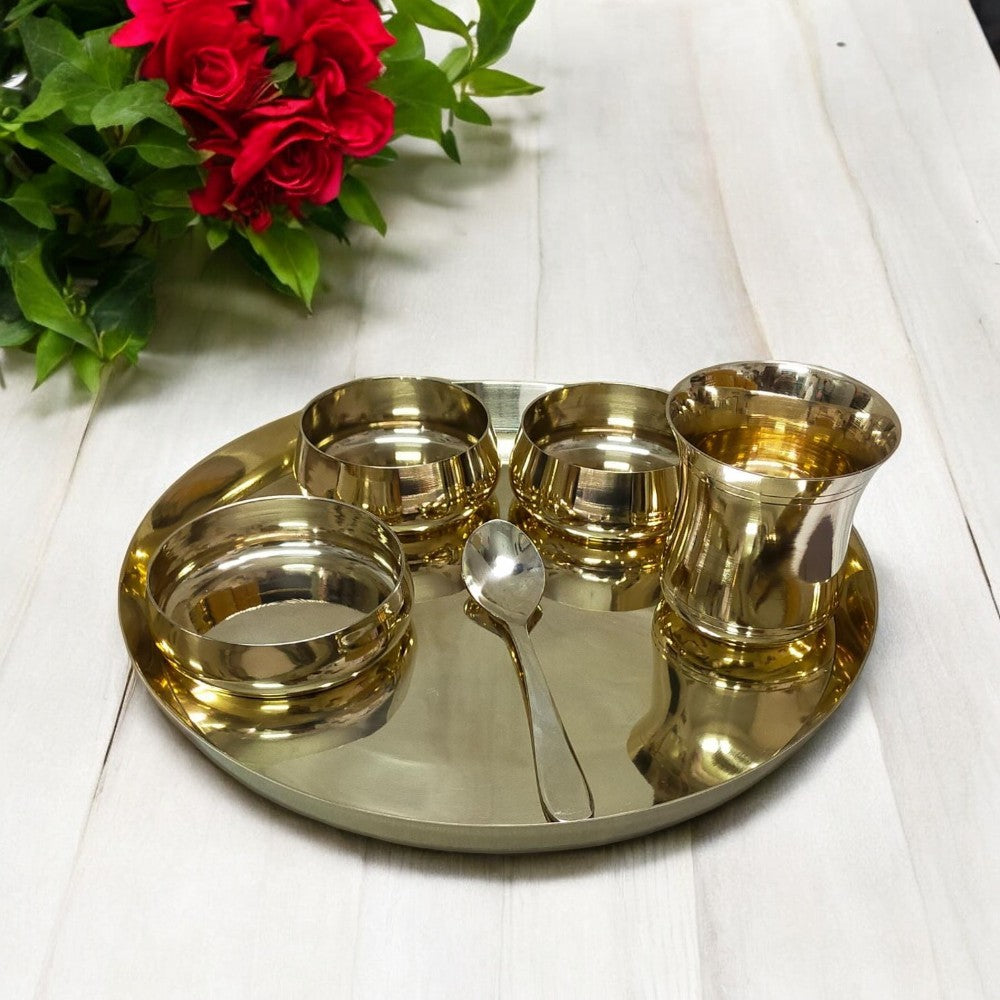 11.5-Inch Pure Kansa Thali Set - Curve Shine