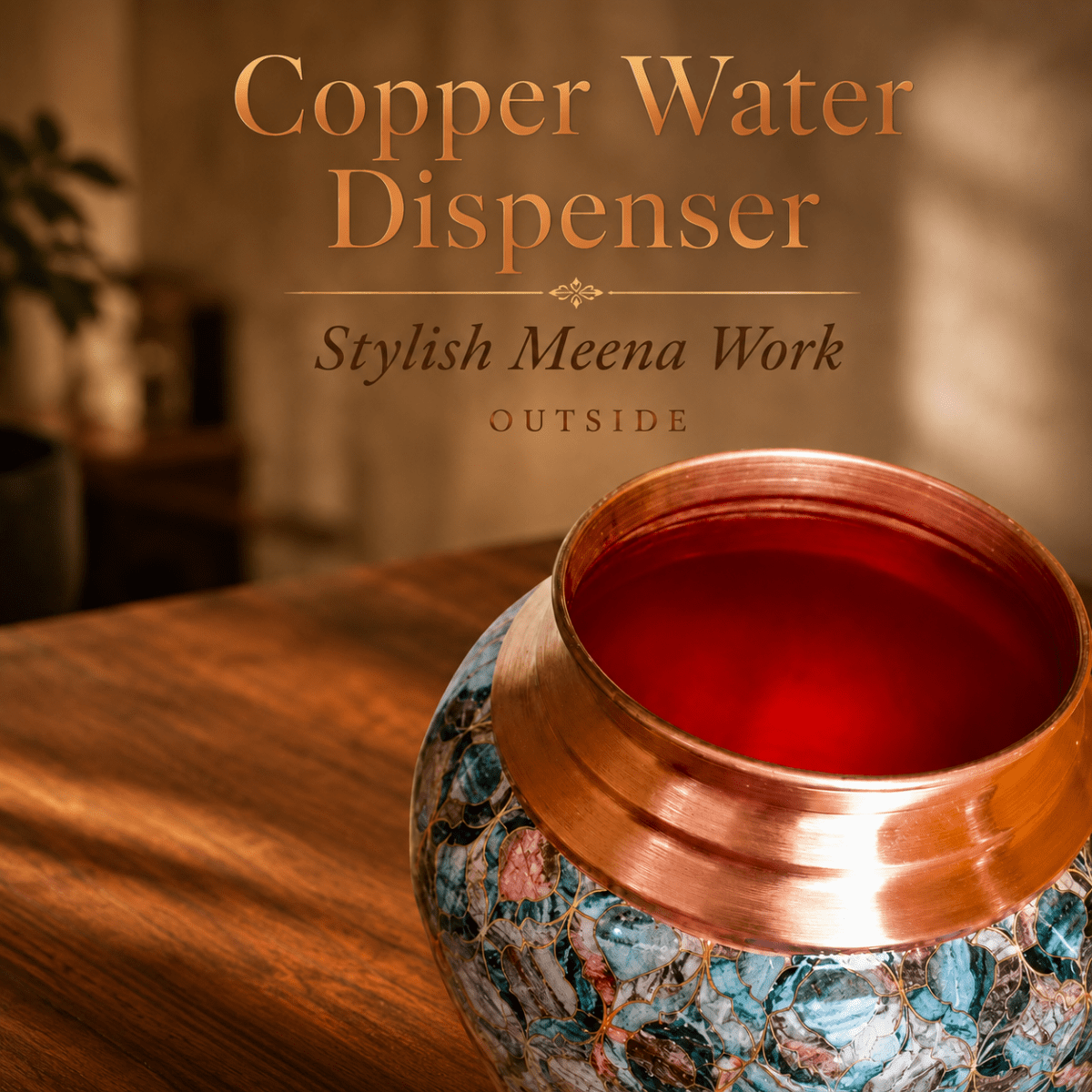 Abstract Art Print Meena Work Copper Water Dispenser with Brass Tap, 10L Capacity - Royalstuffs.com