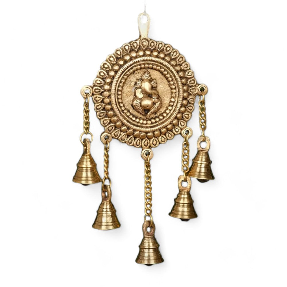  Ganesh Hanging with Bells - Brass Hanging Bells for Pooja Room Decoration