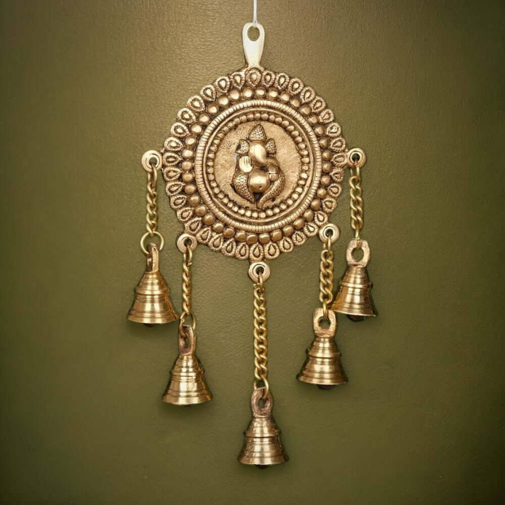 Ganesh Hanging with Bells - Brass Hanging Bells for Pooja Room Decoration