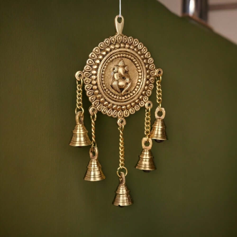 Ganesh Hanging with Bells - Brass Hanging Bells for Pooja Room Decoration