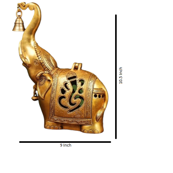 HEAVY BRASS ELEPHANT DIYA WITH BELL (10.5 INCH)