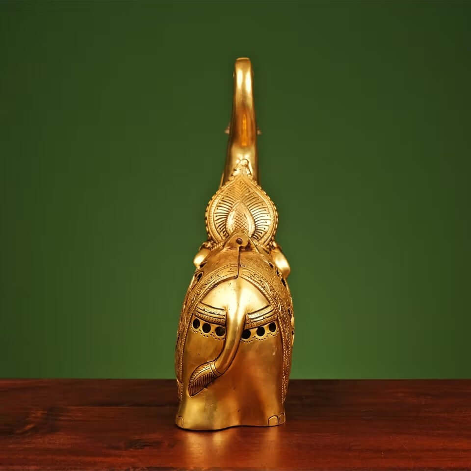 HEAVY BRASS ELEPHANT DIYA WITH BELL (10.5 INCH)