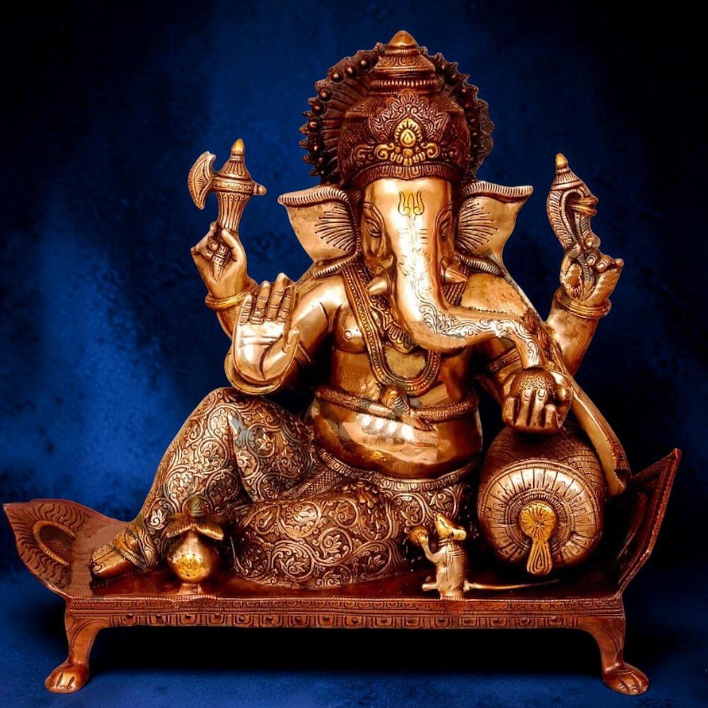 Bhagwan Ganesh Seated On Chowki with Ghungroos Height:15",Weight:14.5 Kg. - Royalstuffs.com