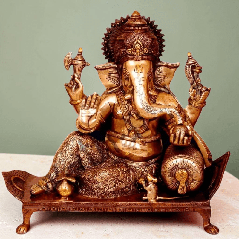 Bhagwan Ganesh Seated On Chowki with Ghungroos Height:15",Weight:14.5 Kg. - Royalstuffs.com
