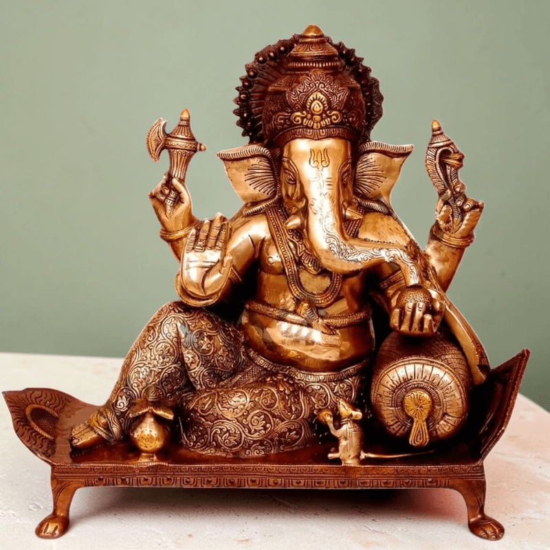Bhagwan Ganesh Seated On Chowki with Ghungroos Height:15",Weight:14.5 Kg. - Royalstuffs.com