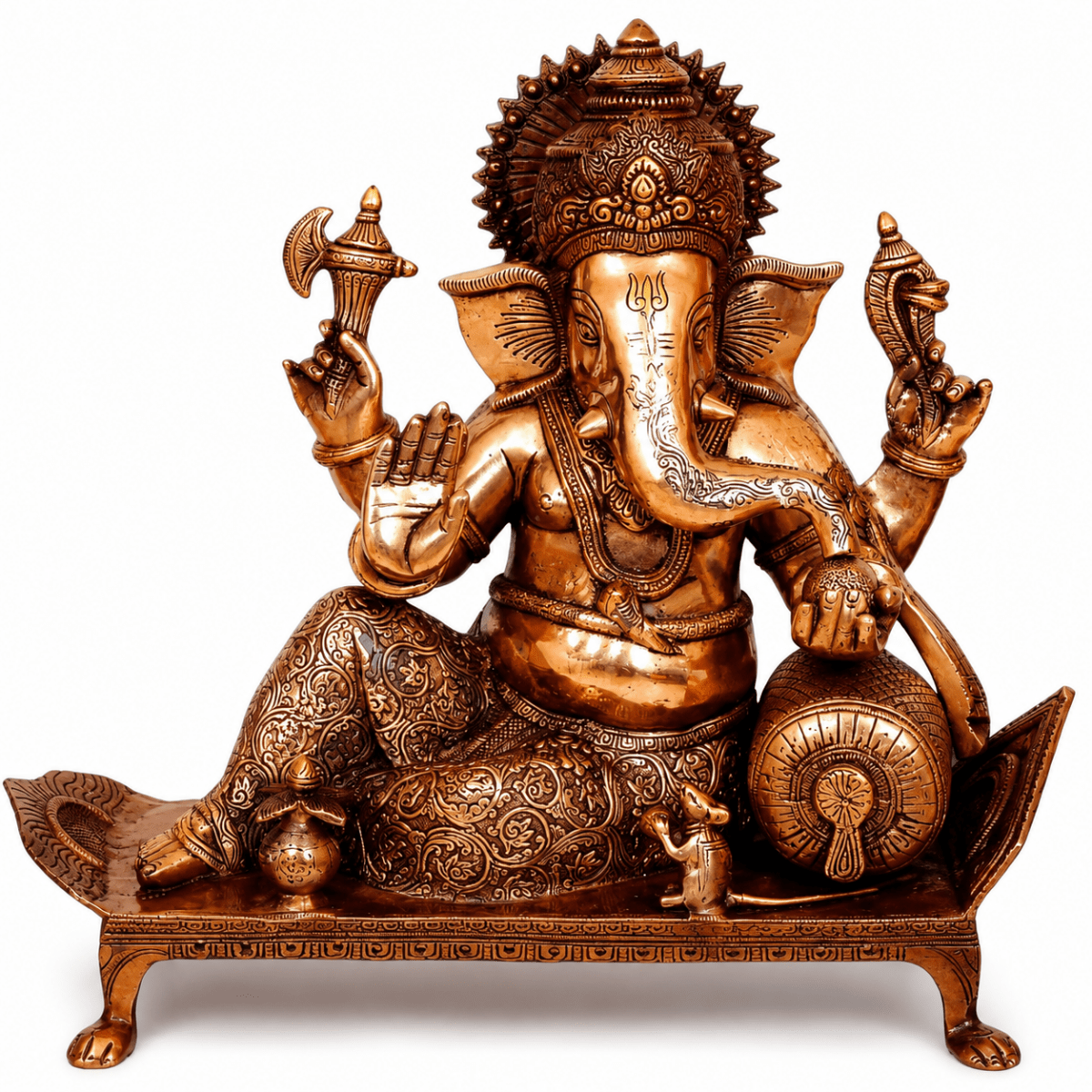 Bhagwan Ganesh Seated On Chowki with Ghungroos Height:15",Weight:14.5 Kg. - Royalstuffs.com